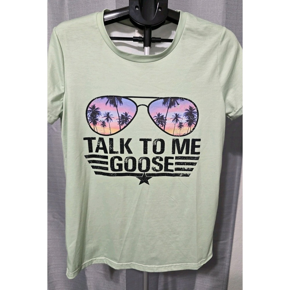 Women's Large Green T-shirt Short-Sleeve Talk To Me‎ Goose (Top Gun)